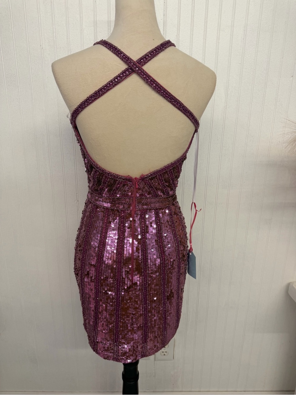 Primavera Couture Raspberry Sequin Mini Dress - Picture 4 of 6